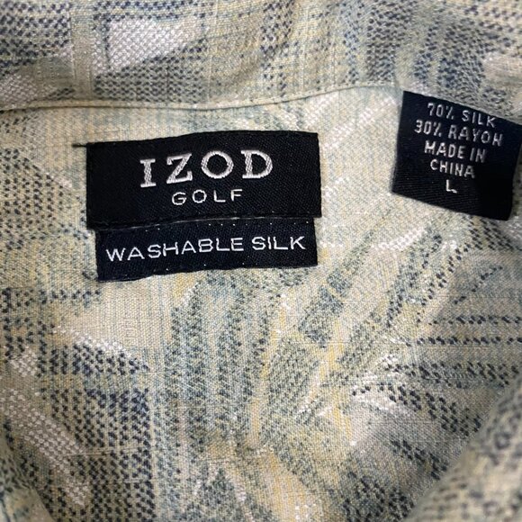 Izod Golf Mens Green Short Sleeve Hawaiian Washable Silk Button Up Shirt Size L - Picture 4 of 8